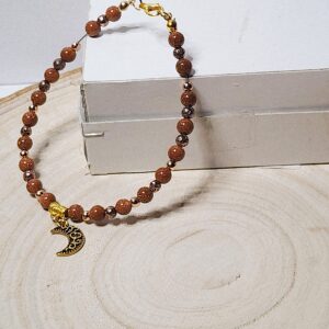 Goldstone Bracelet with Crescent Moon Charm | Handmade Celestial Jewelry✨🌙