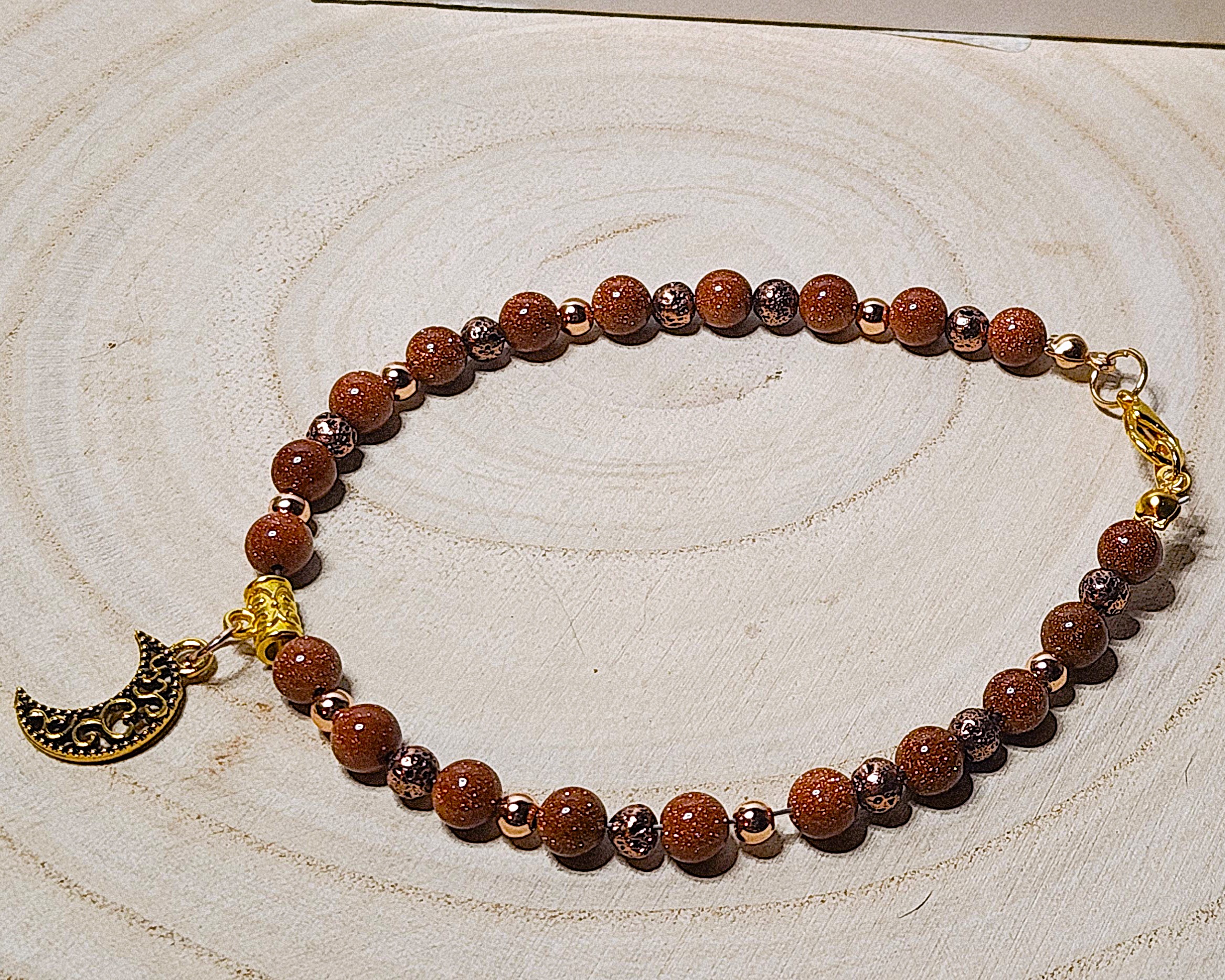 Goldstone bracelet with crescent moon charm | handmade celestial jewelry✨🌙 Goldstone bracelet with crescent moon charm | handmade celestial jewelry✨🌙 - image 3