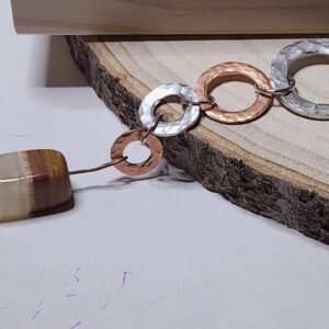 Hammered Copper & Silver Link Necklace with Polished Stone Accent