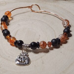 Handcrafted copper wire halloween bangles- fun halloween charms-festive colorful beads