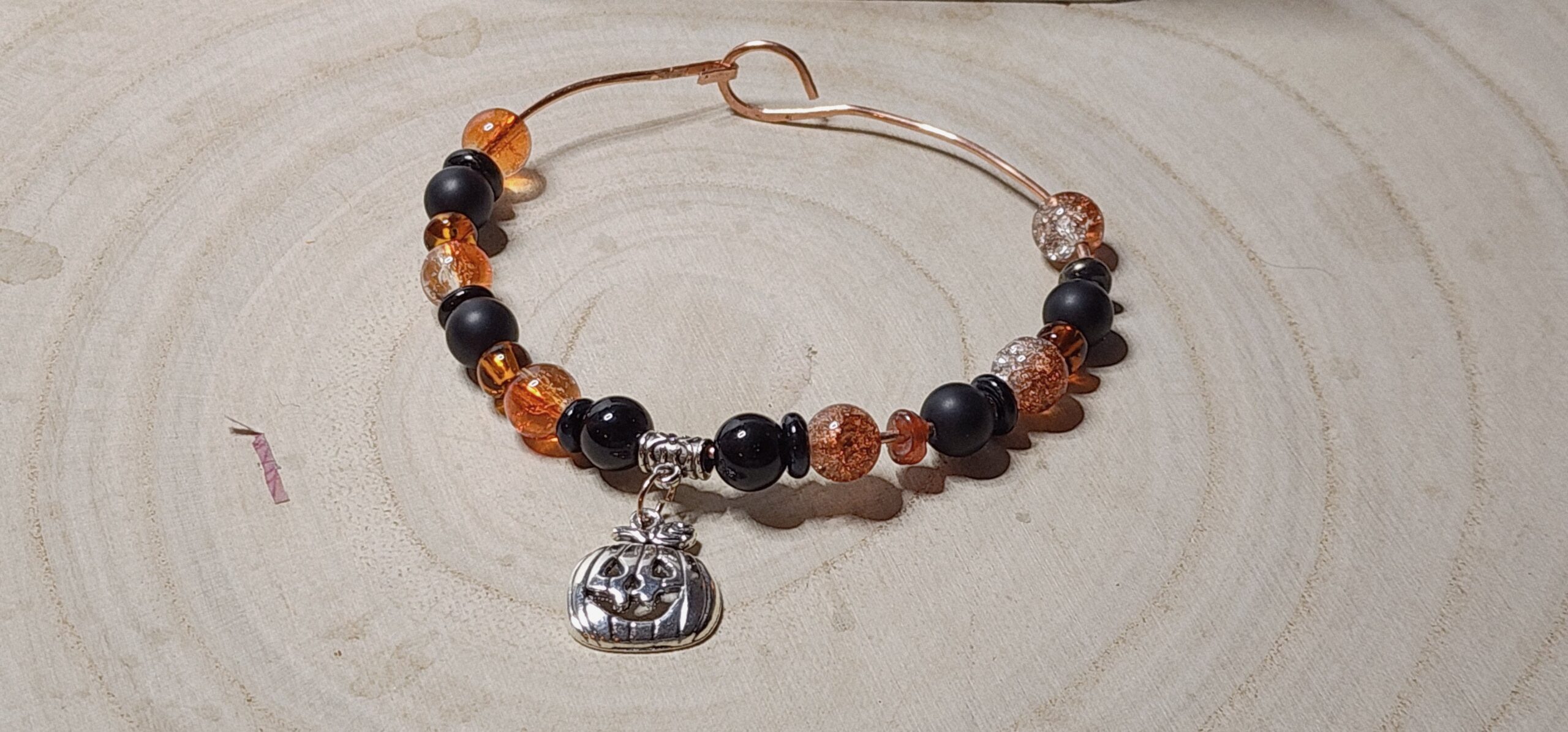 Handcrafted copper wire halloween bangles- fun halloween charms-festive colorful beads Handcrafted copper wire halloween bangles- fun halloween charms-festive colorful beads