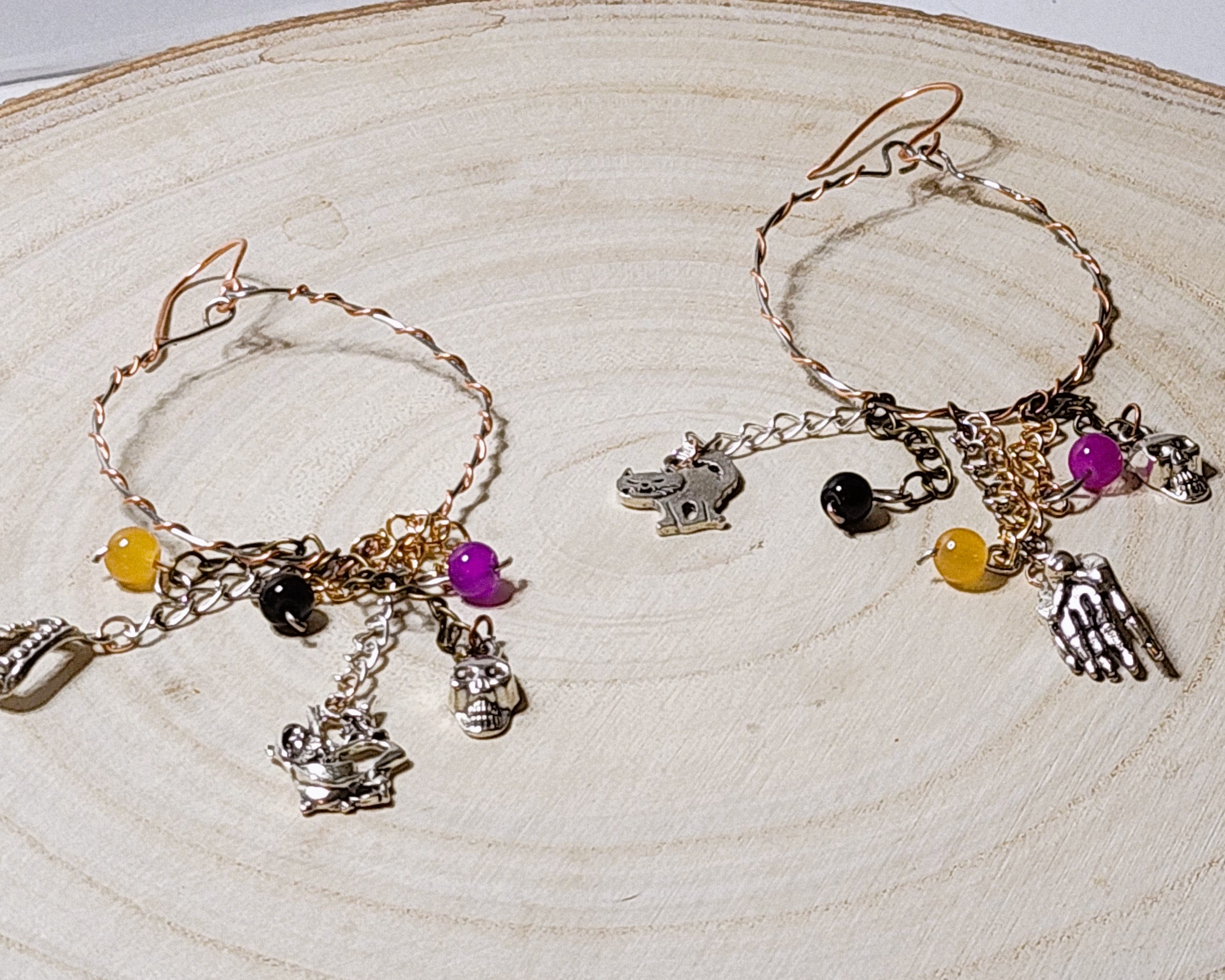 Handcrafted halloween wire wrapped hoop earrings-spooky jewelry-halloween magic Handcrafted halloween wire wrapped hoop earrings-spooky jewelry-halloween magic