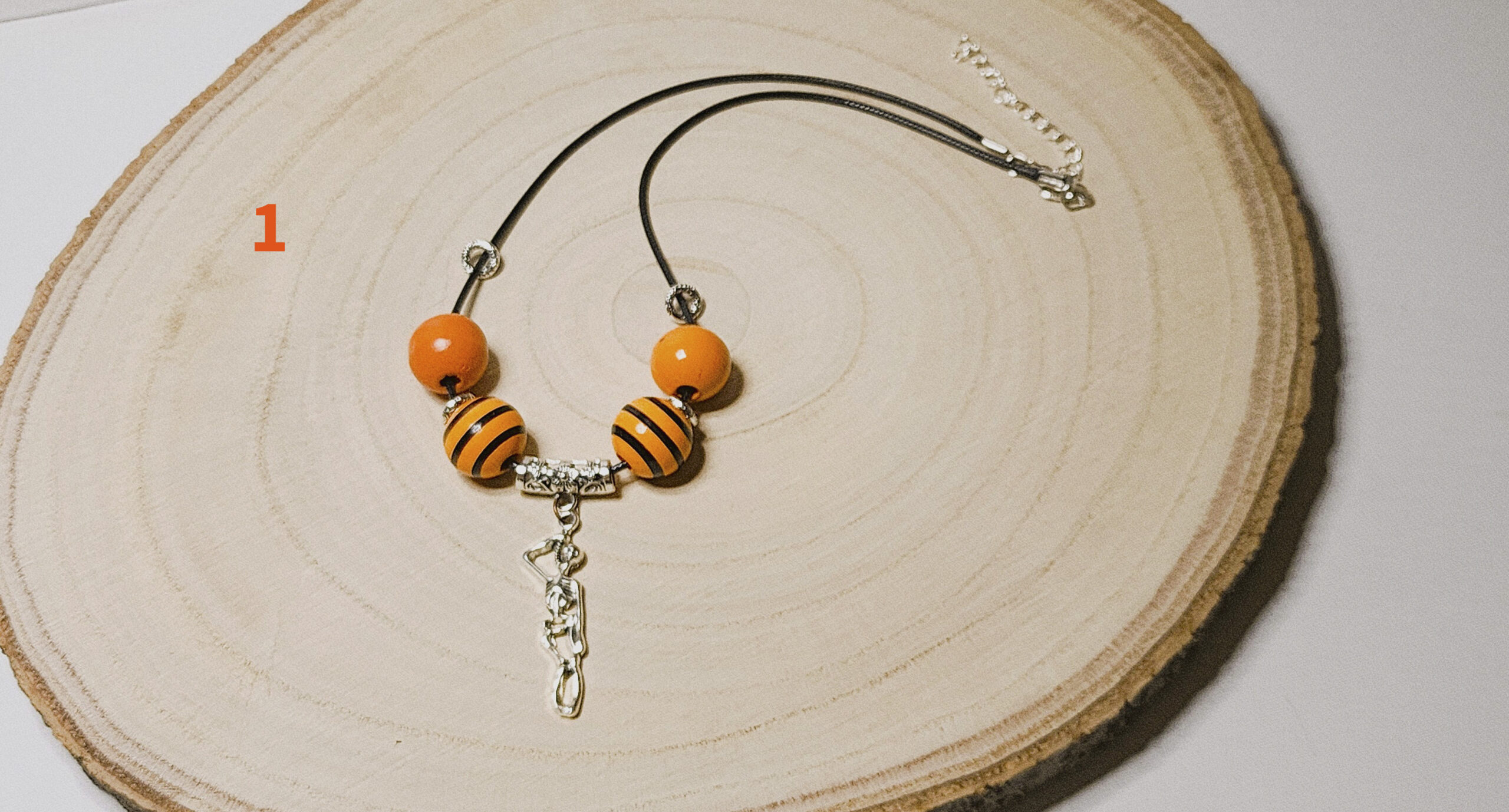 Fun spooky wooden bead necklace with halloween charms – handcrafted Fun spooky wooden bead necklace with halloween charms – handcrafted
