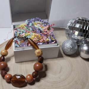 Earthy Brown & Amber Beaded Bracelet – Handmade Wooden & Glass Jewelry