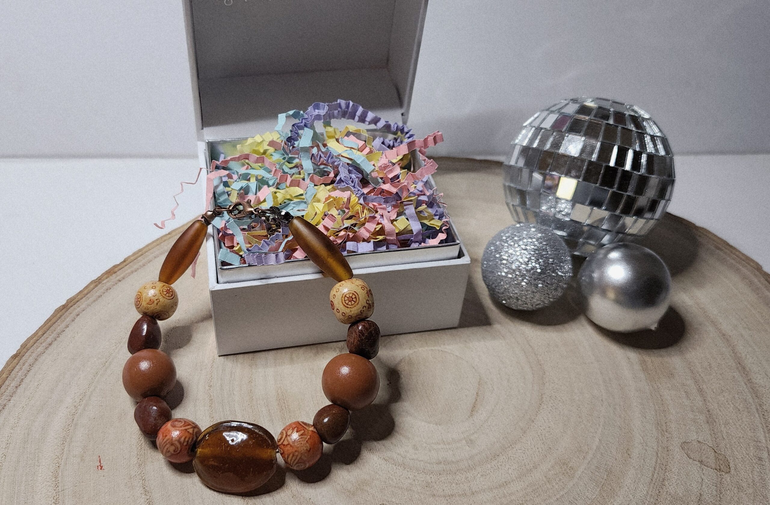 Earthy brown & amber beaded bracelet – handmade wooden & glass jewelry Earthy brown & amber beaded bracelet – handmade wooden & glass jewelry