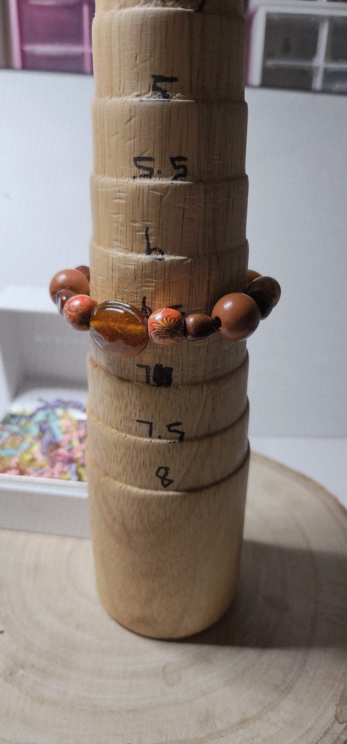 Earthy brown & amber beaded bracelet – handmade wooden & glass jewelry Earthy brown & amber beaded bracelet – handmade wooden & glass jewelry