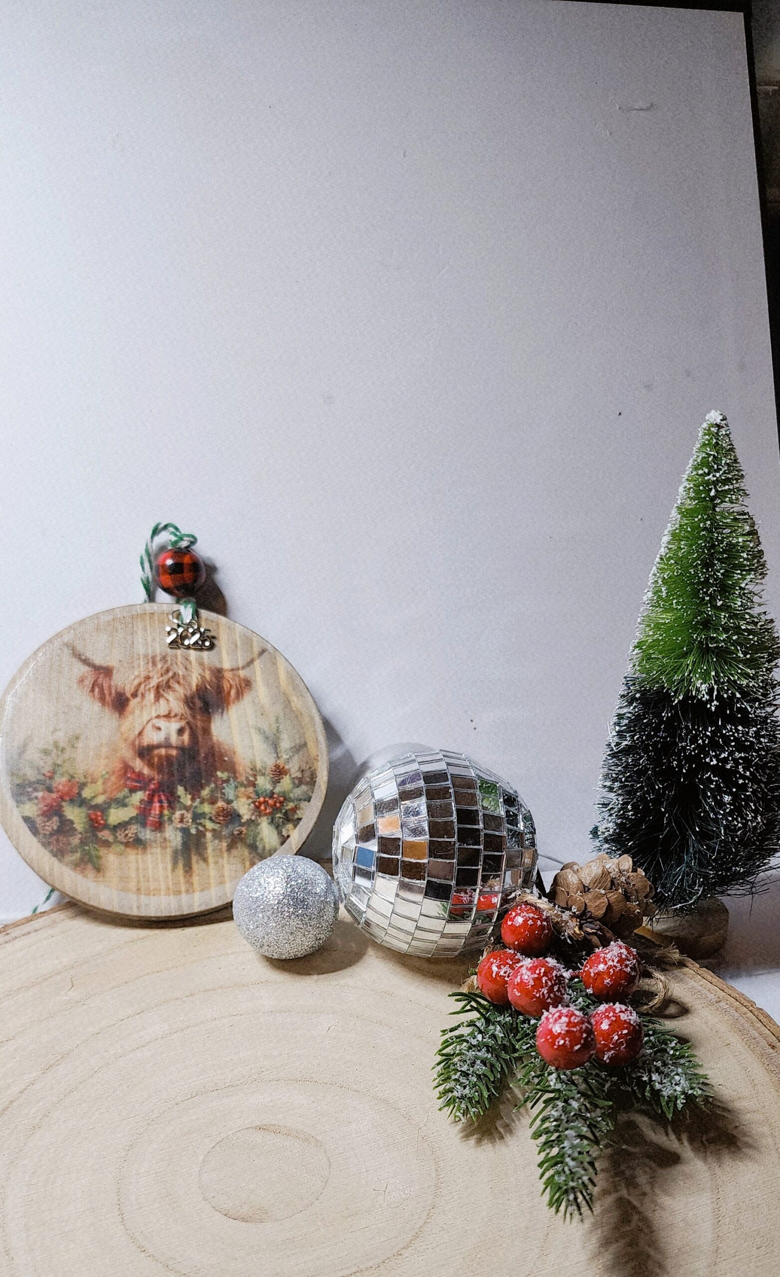 Handcrafted 4" wooden christmas ornament – 2025keepsake | vintage holiday decor | highland cow collection Handcrafted 4" wooden christmas ornament – 2025keepsake | vintage holiday decor | highland cow collection