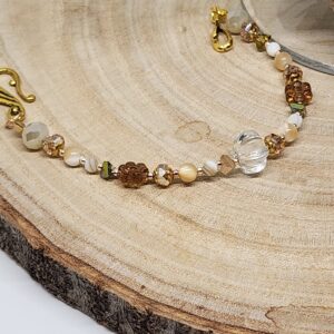 Golden Neutral Beaded Bracelet with Faceted Glass Pumpkin Beads And Crystals| Handmade Elegant Boho Jewelry Gift