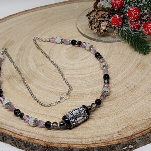Handmade Necklace – Winter Woodland Beads-Black Onyx Floral Focal Bead