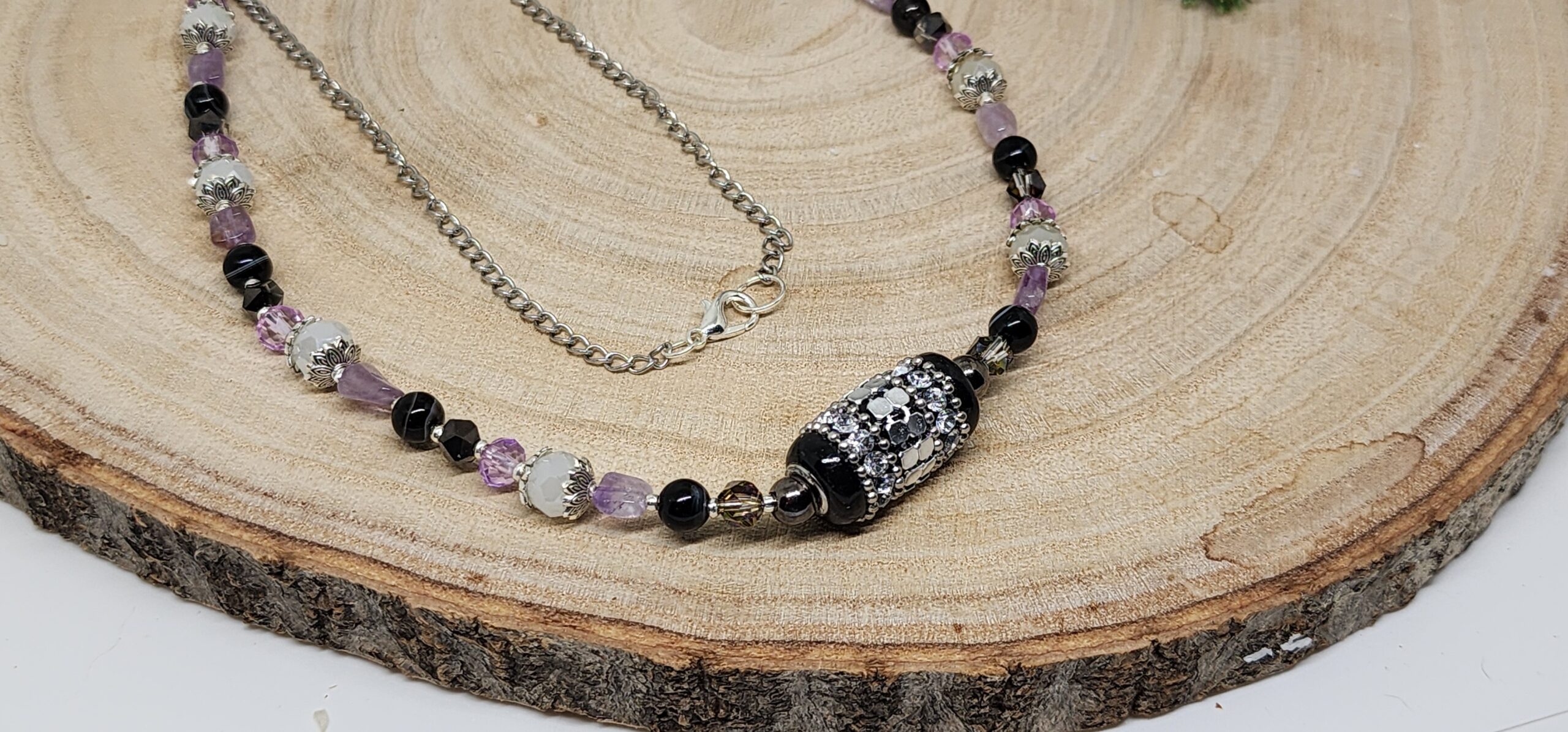 Handmade necklace – winter woodland beads-black onyx floral focal bead Handmade necklace – winter woodland beads-black onyx floral focal bead - image 5