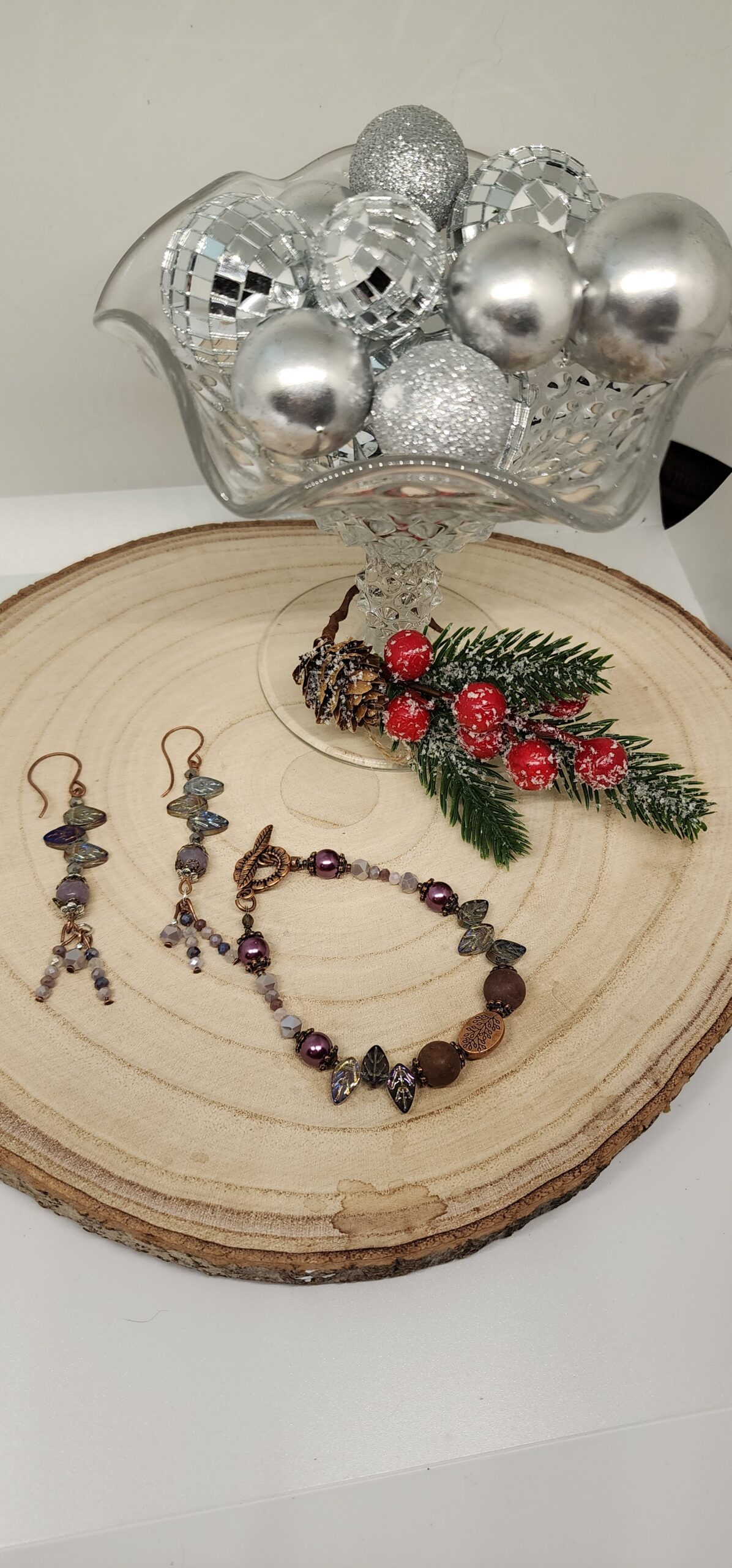 Purple aventurine & czech glass leaf bracelet – handmade gift-earthy elegant jewelry Purple aventurine & czech glass leaf bracelet – handmade gift-earthy elegant jewelry - image 5