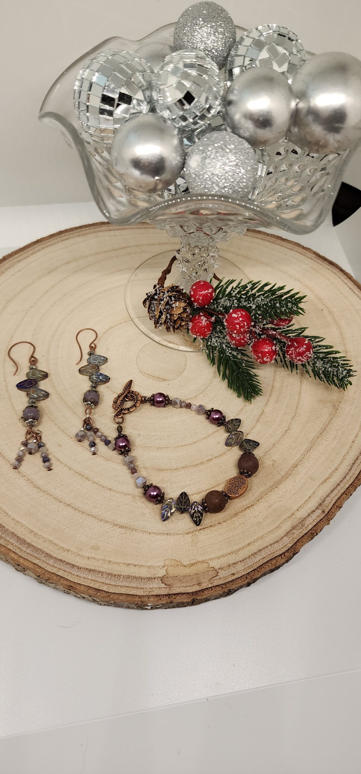 Purple aventurine & czech glass leaf bracelet – handmade gift-earthy elegant jewelry Purple aventurine & czech glass leaf bracelet – handmade gift-earthy elegant jewelry