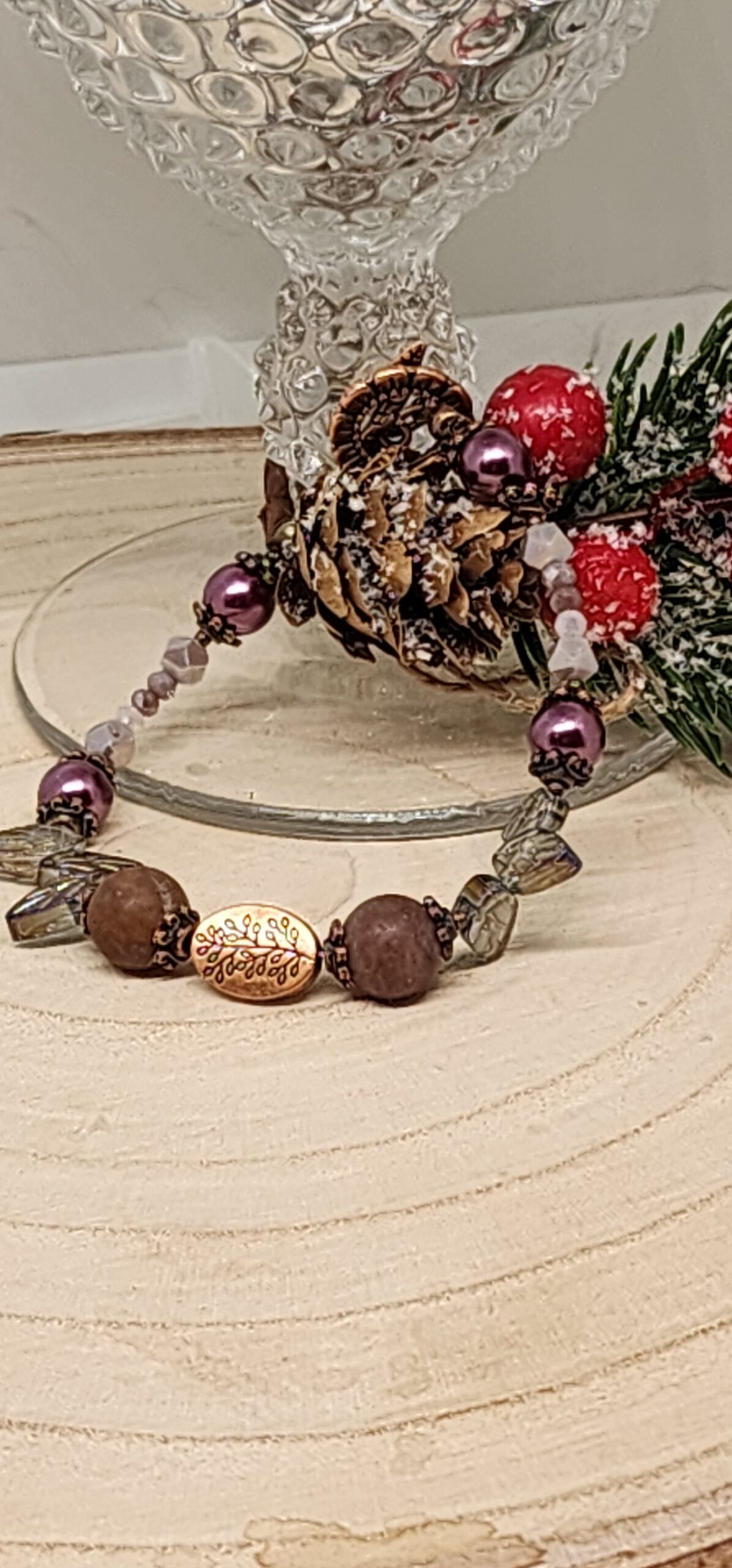 Purple aventurine & czech glass leaf bracelet – handmade gift-earthy elegant jewelry Purple aventurine & czech glass leaf bracelet – handmade gift-earthy elegant jewelry - image 4