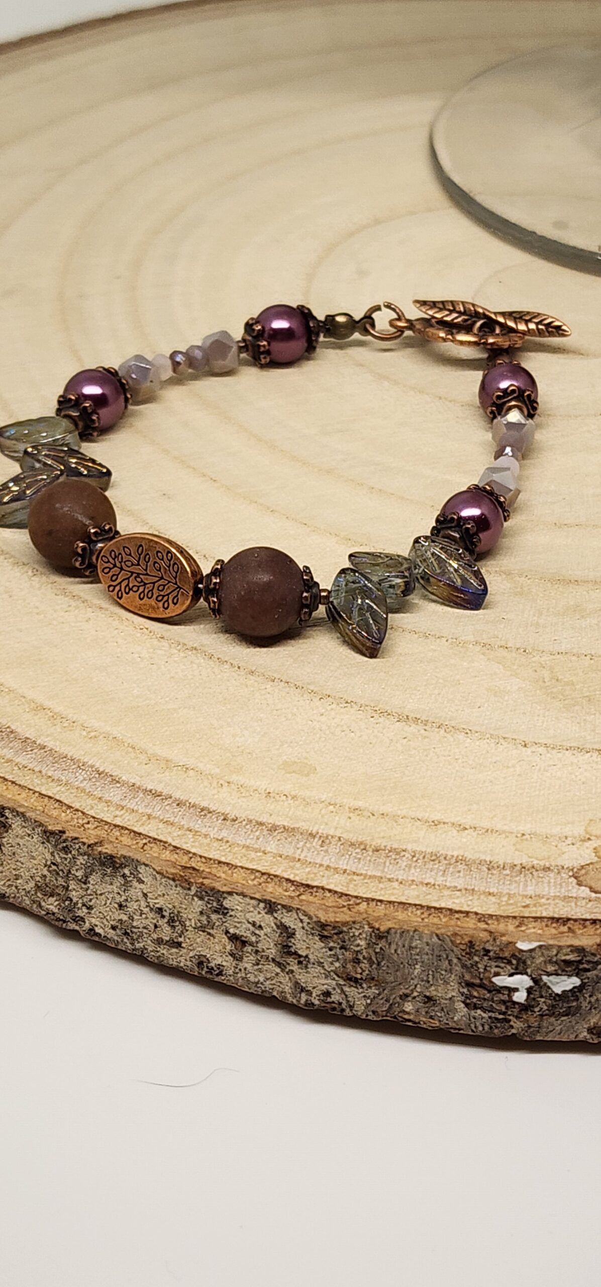 Purple aventurine & czech glass leaf bracelet – handmade gift-earthy elegant jewelry Purple aventurine & czech glass leaf bracelet – handmade gift-earthy elegant jewelry - image 3