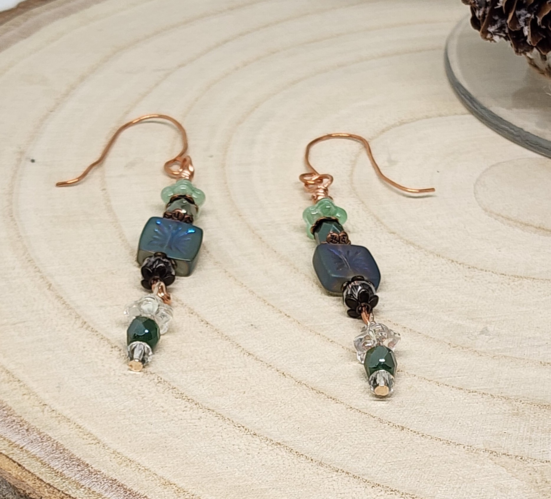 Blue -green square czech glass dangle earrings elegant blue - green beaded jewelry, gift for her jewelry Blue -green square czech glass dangle earrings elegant blue - green beaded jewelry, gift for her jewelry