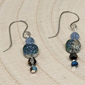Blue Glass Rose Dangle Earrings – Handmade Floral Drop Earrings, Elegant Blue Beaded Jewelry, Gift for Her, Artisan Jewelry