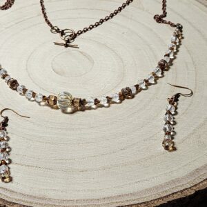 Crystal & Amber Czech Glass Necklace and Earring Set | Sparkling Handmade Gift | Copper Findings