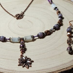 Handmade purple floral necklace & earring set – winterberry charm holiday jewelry