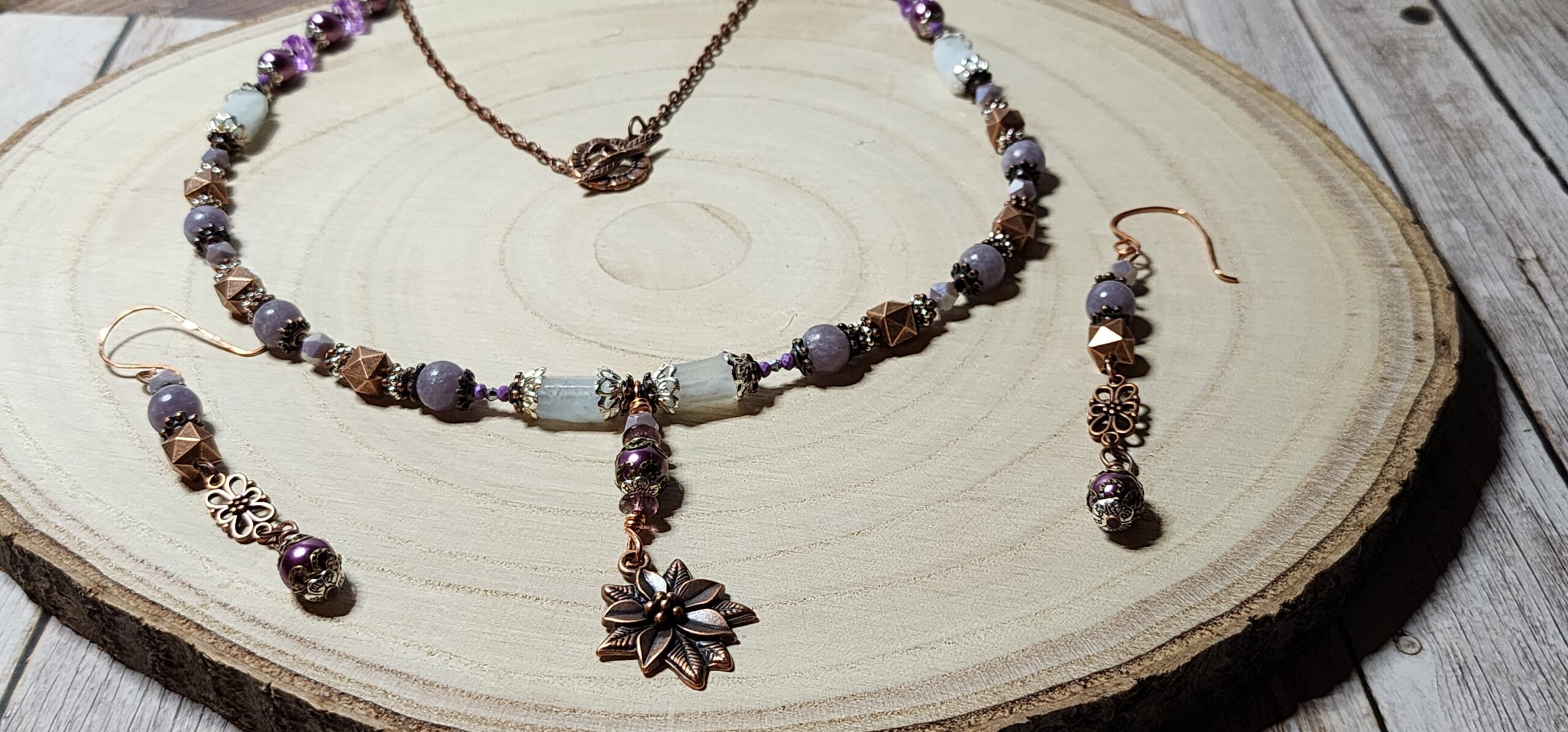 Handmade purple floral necklace & earring set – winterberry charm holiday jewelry Handmade purple floral necklace & earring set – winterberry charm holiday jewelry