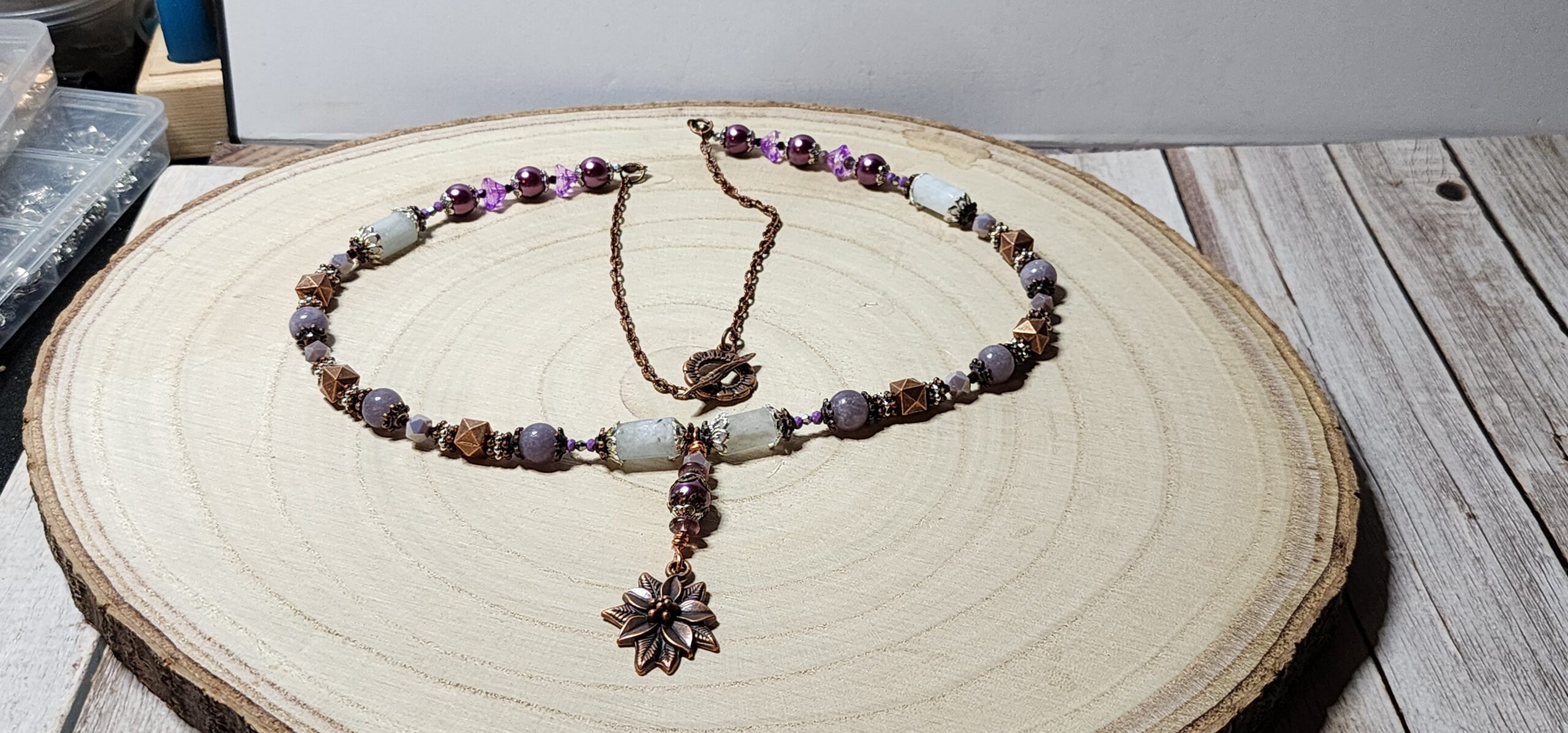 Handmade purple floral necklace & earring set – winterberry charm holiday jewelry Handmade purple floral necklace & earring set – winterberry charm holiday jewelry - image 3