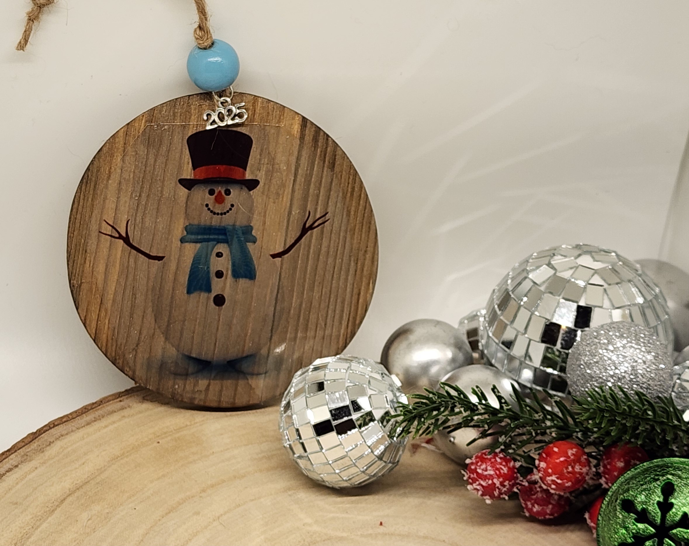 Whimsical artisan holiday decor-wooden christmas ornaments-snowman collection Whimsical artisan holiday decor-wooden christmas ornaments-snowman collection
