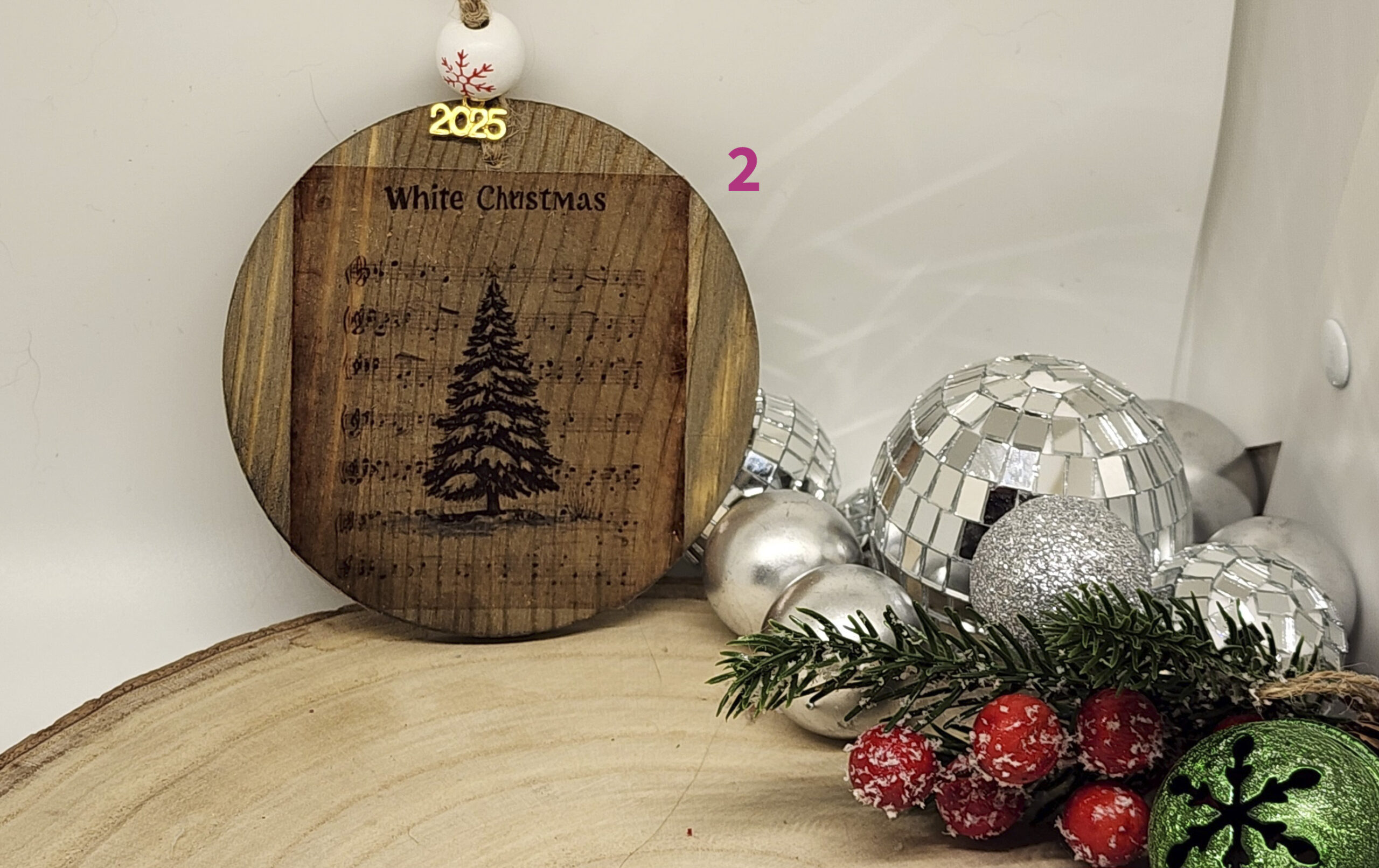 Handcrafted 4" wooden christmas ornament – 2025keepsake | vintage holiday decor |christmas song collection Handcrafted 4" wooden christmas ornament – 2025keepsake | vintage holiday decor |christmas song collection - image 3