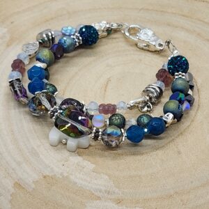 Bear charm & floral beaded bracelet whimsical handmade jewelry set with heart & flower accents