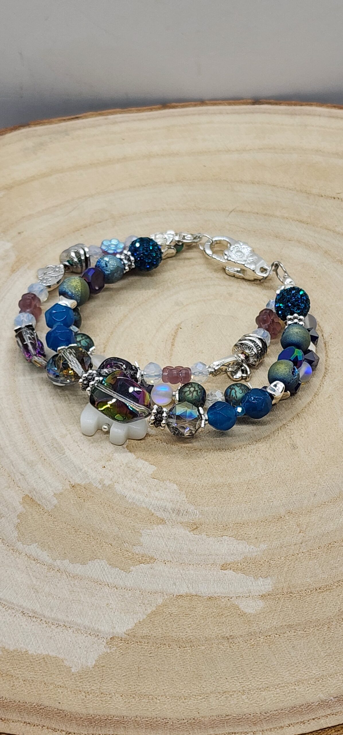 Bear charm & floral beaded bracelet whimsical handmade jewelry set with heart & flower accents Bear charm & floral beaded bracelet whimsical handmade jewelry set with heart & flower accents