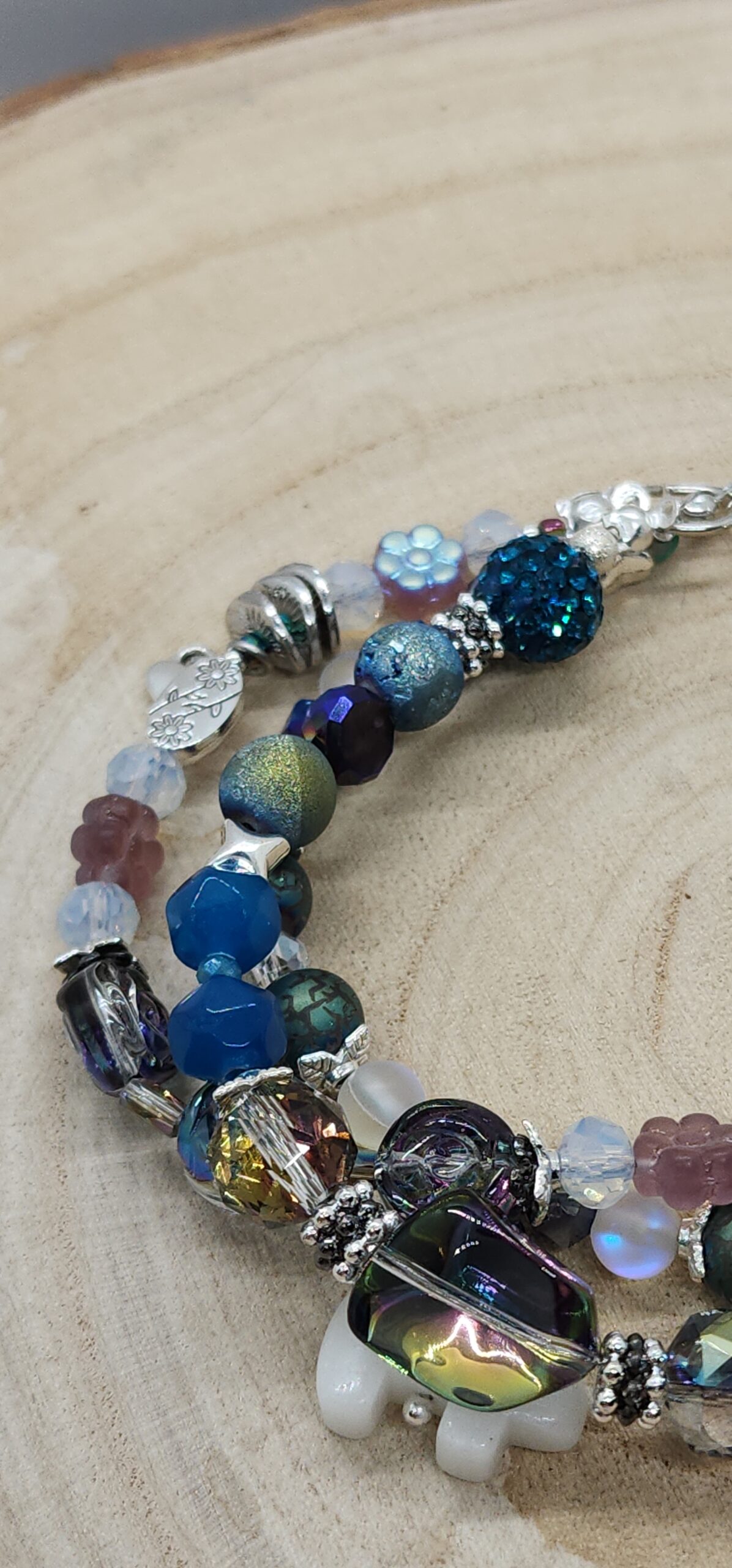 Bear charm & floral beaded bracelet whimsical handmade jewelry set with heart & flower accents Bear charm & floral beaded bracelet whimsical handmade jewelry set with heart & flower accents - image 4