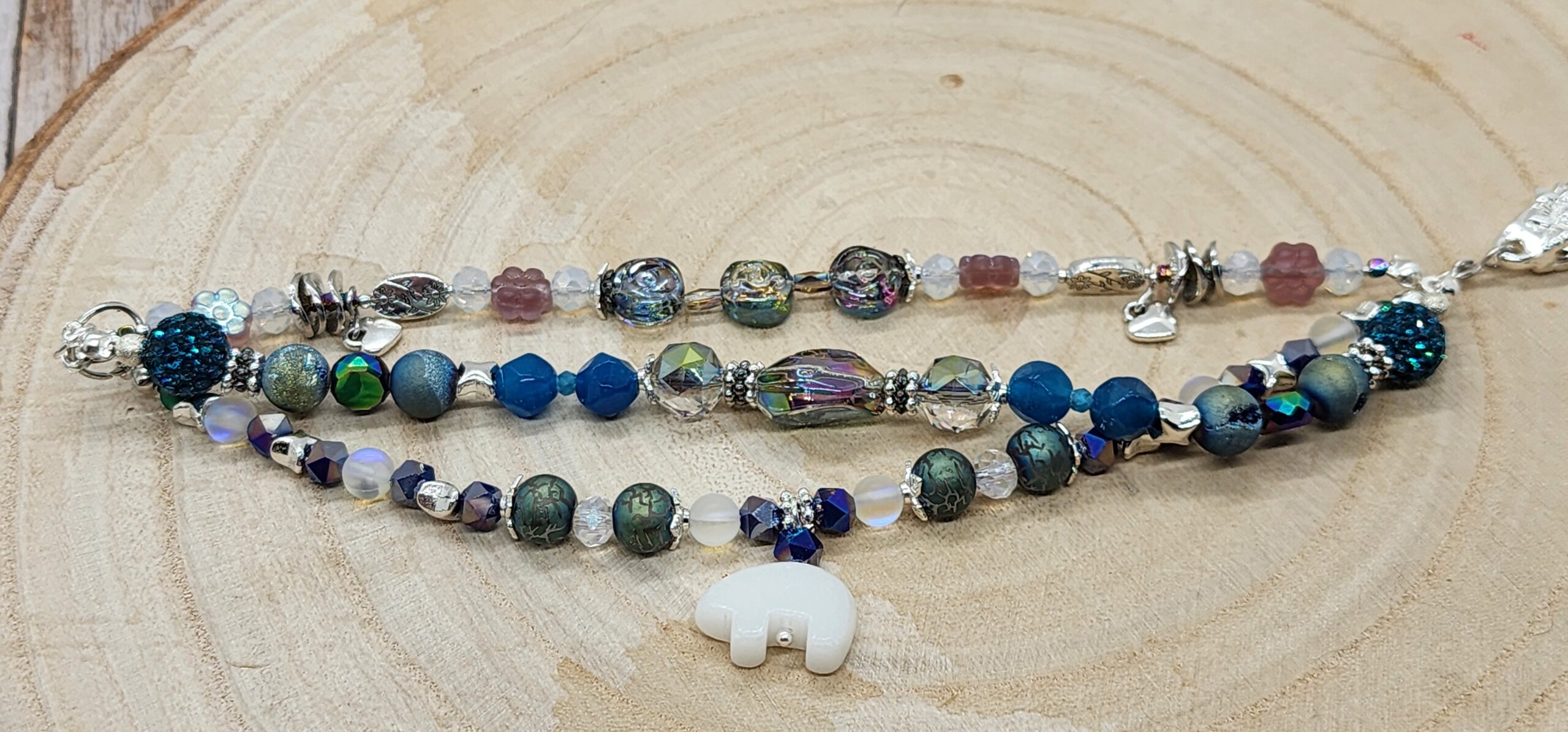 Bear charm & floral beaded bracelet whimsical handmade jewelry set with heart & flower accents Bear charm & floral beaded bracelet whimsical handmade jewelry set with heart & flower accents - image 3