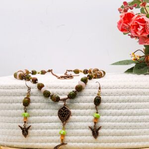 Unakite Fairy Inspired Necklace & Earrings Set | Woodland Fantasy Jewelry | Handmade Nature Jewelry