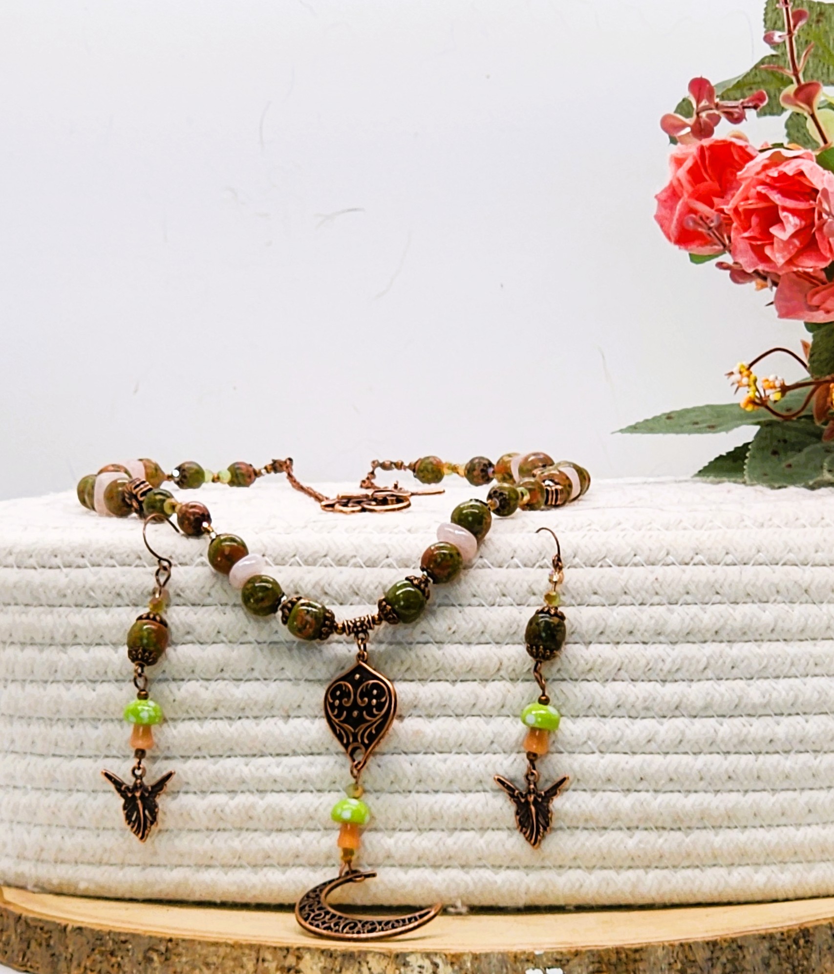 Unakite fairy inspired necklace & earrings set | woodland fantasy jewelry | handmade nature jewelry Unakite fairy inspired necklace & earrings set | woodland fantasy jewelry | handmade nature jewelry