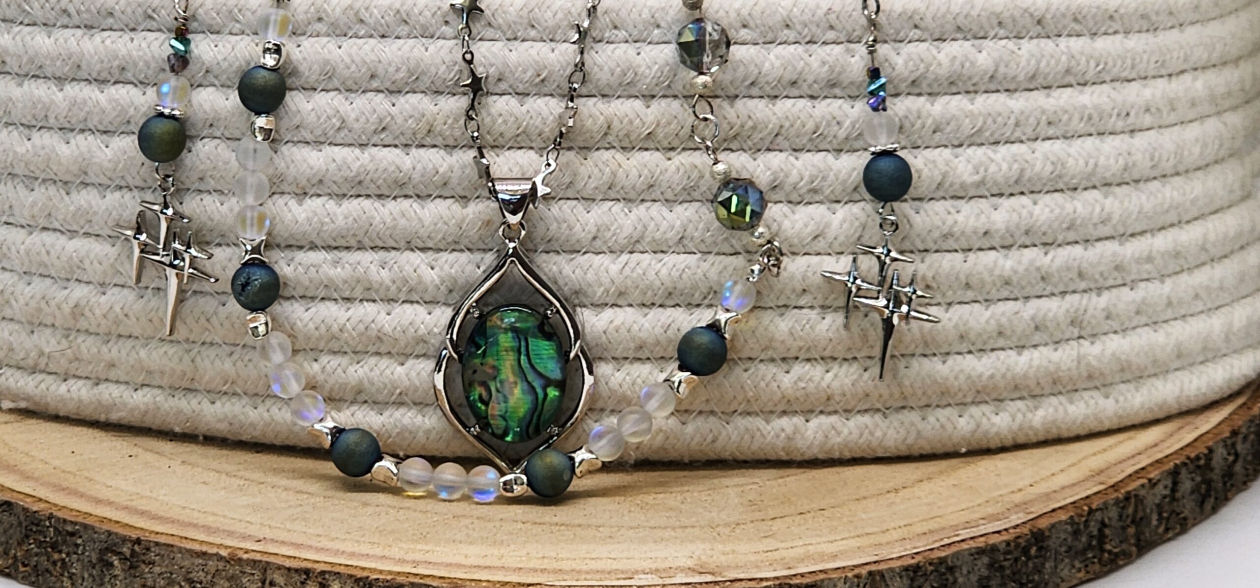 Iridescent arctic aurora necklace set gemstone beads celestial handmade jewelry gift for her Iridescent arctic aurora necklace set gemstone beads celestial handmade jewelry gift for her - image 3