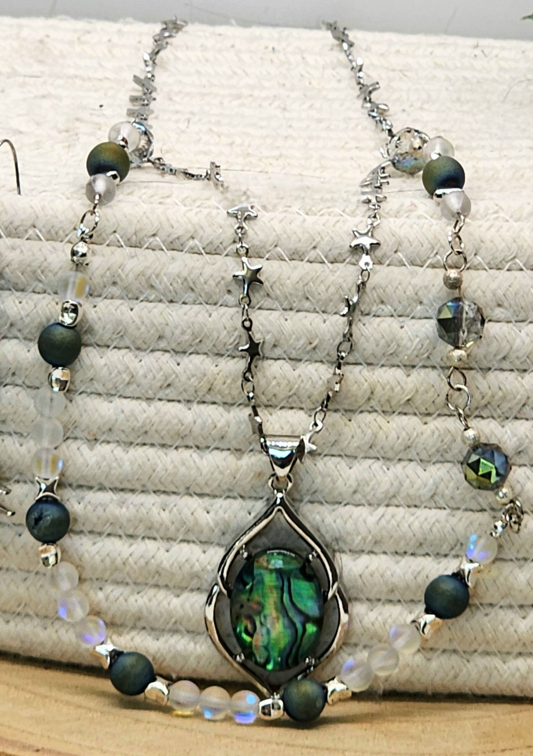 Iridescent arctic aurora necklace set gemstone beads celestial handmade jewelry gift for her Iridescent arctic aurora necklace set gemstone beads celestial handmade jewelry gift for her
