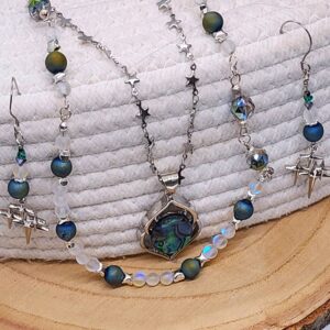 Iridescent arctic aurora necklace set gemstone beads celestial handmade jewelry gift for her