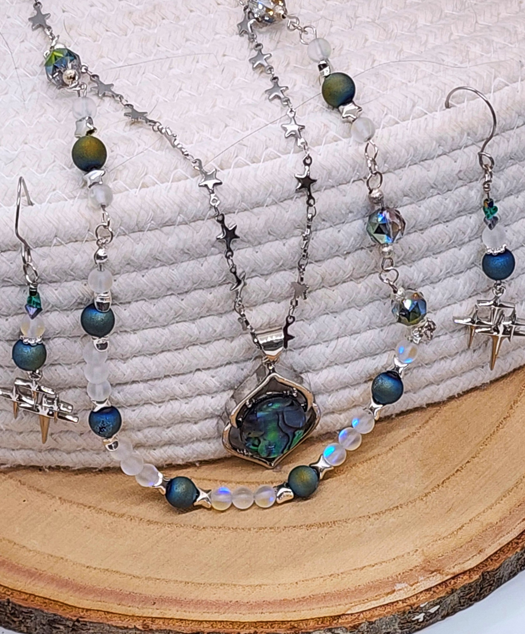 Iridescent arctic aurora necklace set gemstone beads celestial handmade jewelry gift for her Iridescent arctic aurora necklace set gemstone beads celestial handmade jewelry gift for her