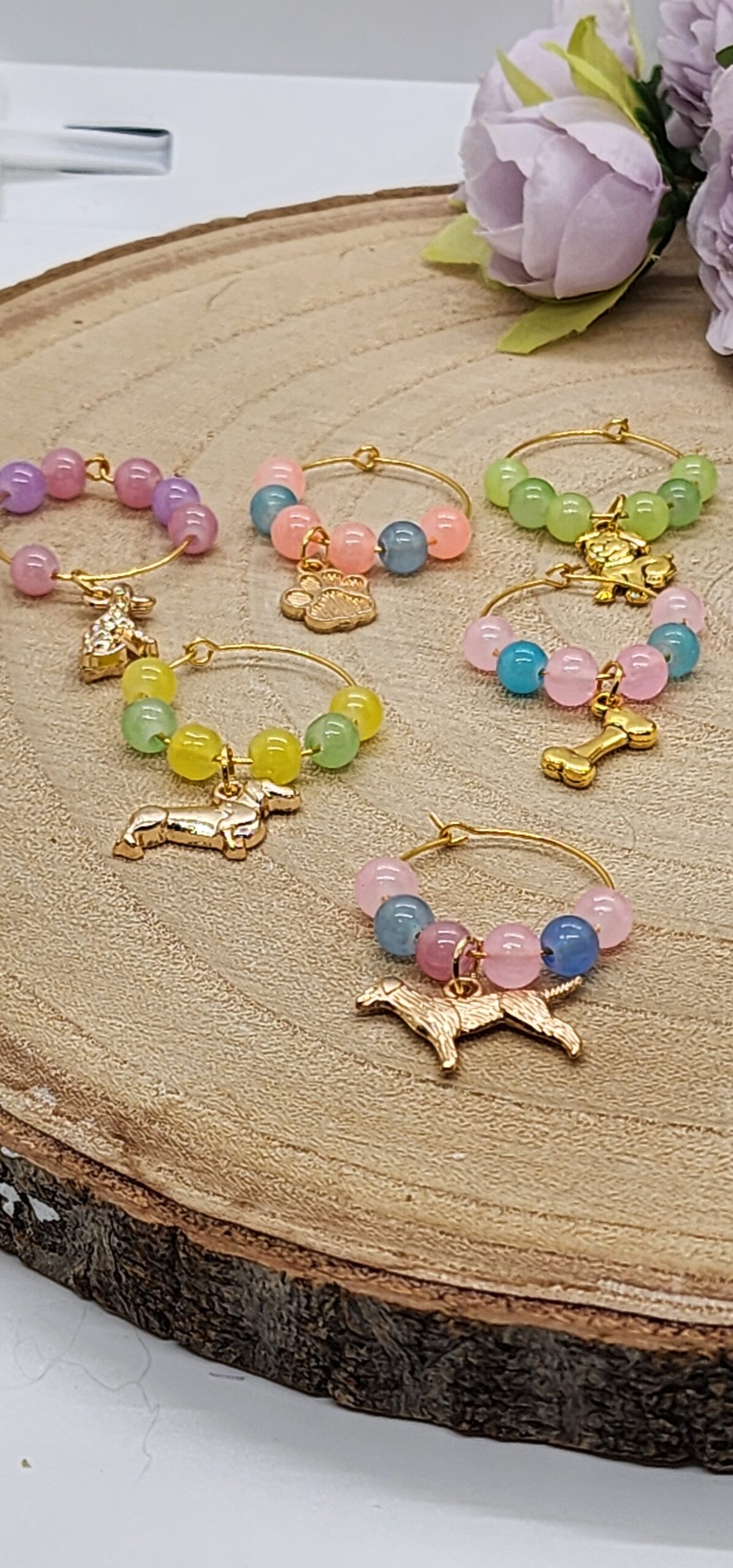 Custom wine glass marker sets-handmade with customizable colors and charms Custom wine glass marker sets-handmade with customizable colors and charms - image 2