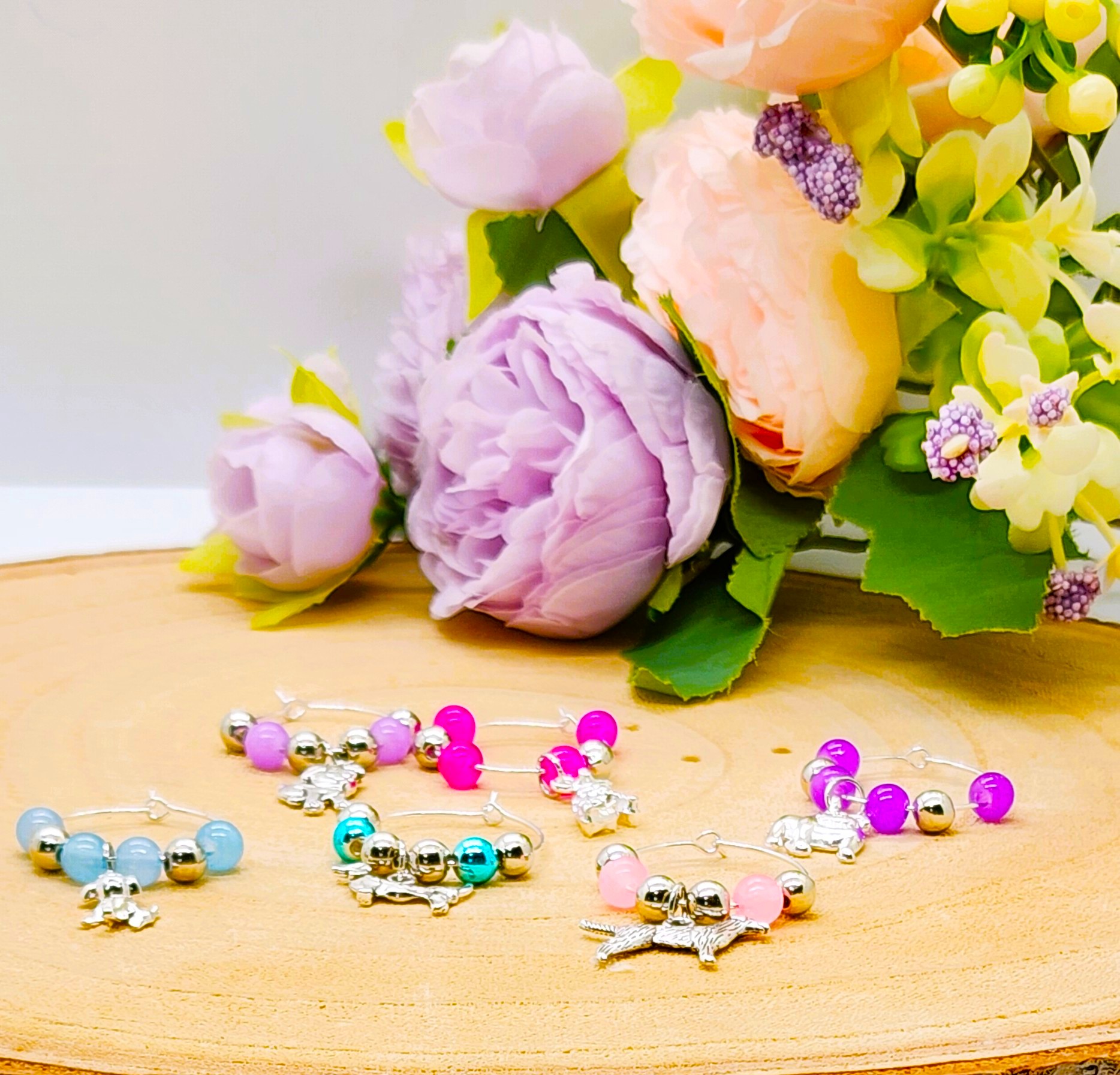 Custom wine glass marker sets-handmade with customizable colors and charms Custom wine glass marker sets-handmade with customizable colors and charms - image 5