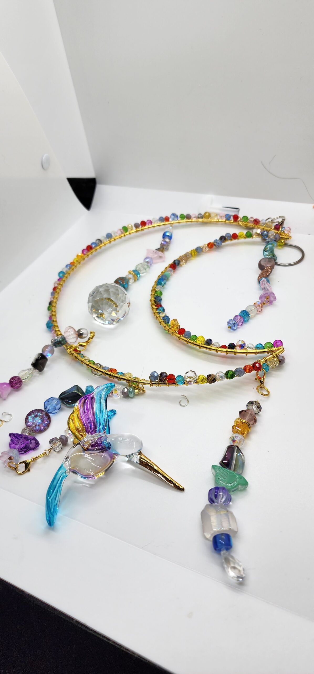 Handcrafted hummingbird crescent moon suncatcher – crystal beaded window decor, rainbow maker gift Handcrafted hummingbird crescent moon suncatcher – crystal beaded window decor, rainbow maker gift - image 4