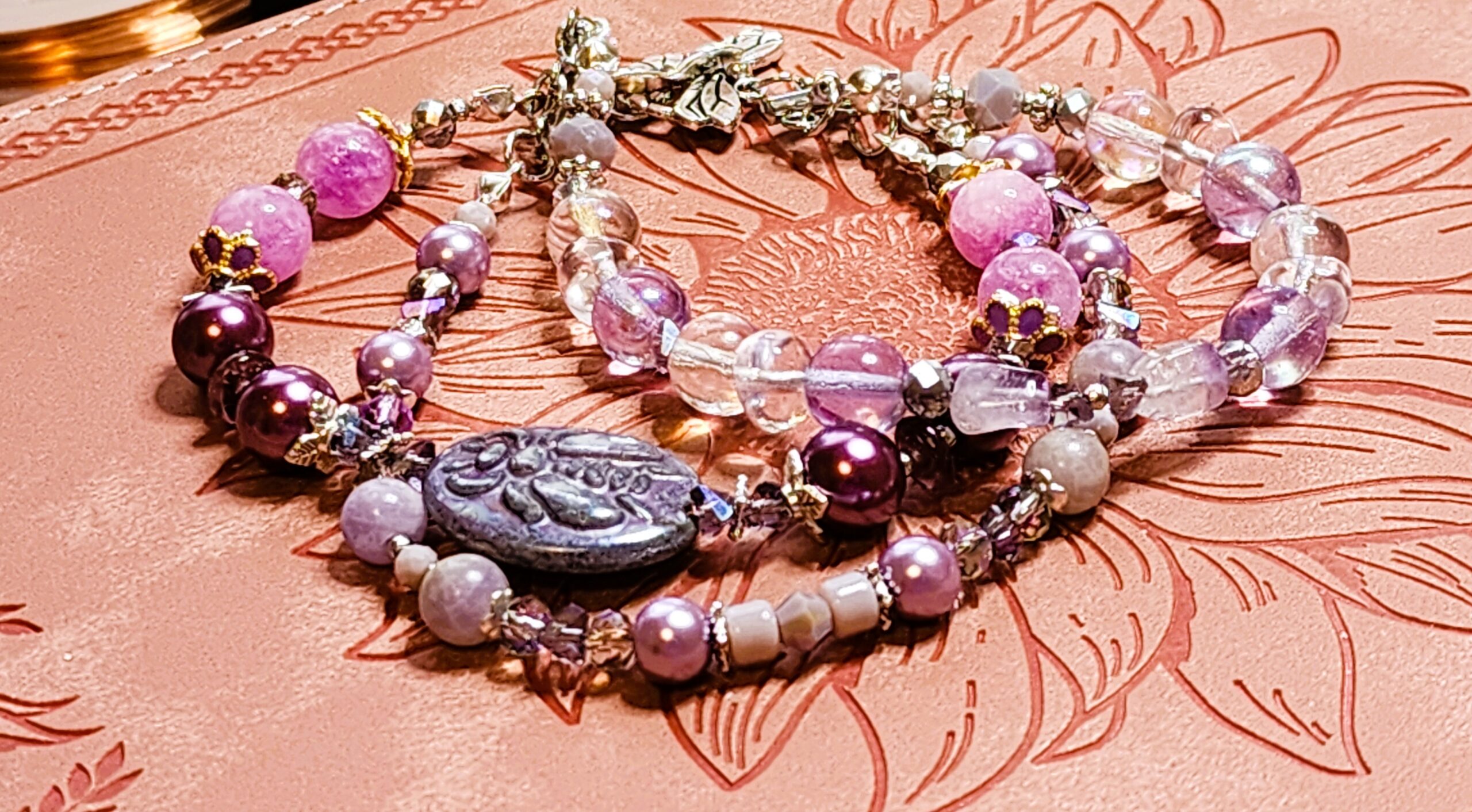 Triple strand bee bracelet • purple & silver beaded layers • artisan nature jewelry Triple strand bee bracelet • purple & silver beaded layers • artisan nature jewelry