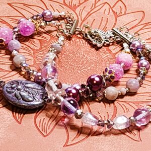 Triple Strand Bee Bracelet • Purple & Silver Beaded Layers • Artisan Nature Jewelry