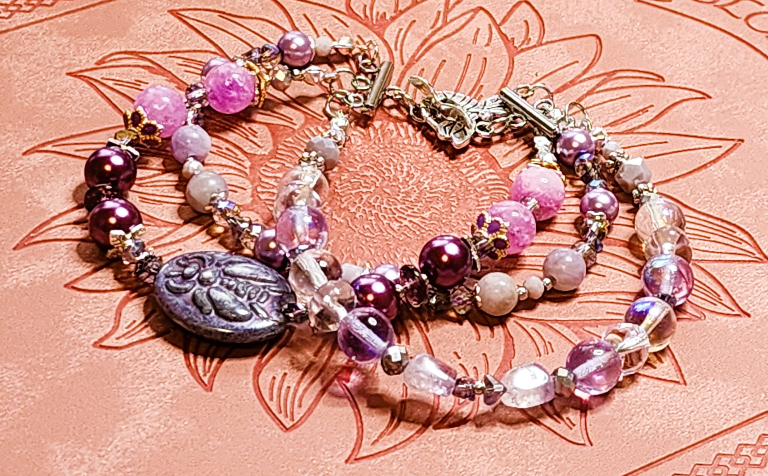 Triple strand bee bracelet • purple & silver beaded layers • artisan nature jewelry Triple strand bee bracelet • purple & silver beaded layers • artisan nature jewelry