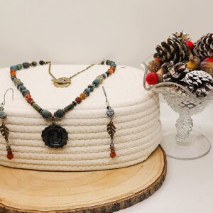 Handmade Kambaba Jasper Rose Necklace & Leaf Earrings Set – Boho Artisan Jewelry from Missouri