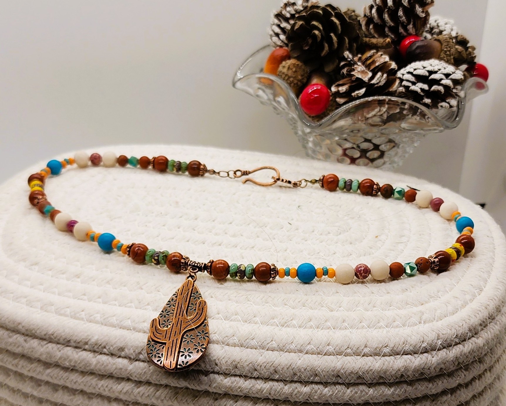 Southwestern cactus pendant necklace | turquoise & earth tone beaded boho jewelry Southwestern cactus pendant necklace | turquoise & earth tone beaded boho jewelry - image 6