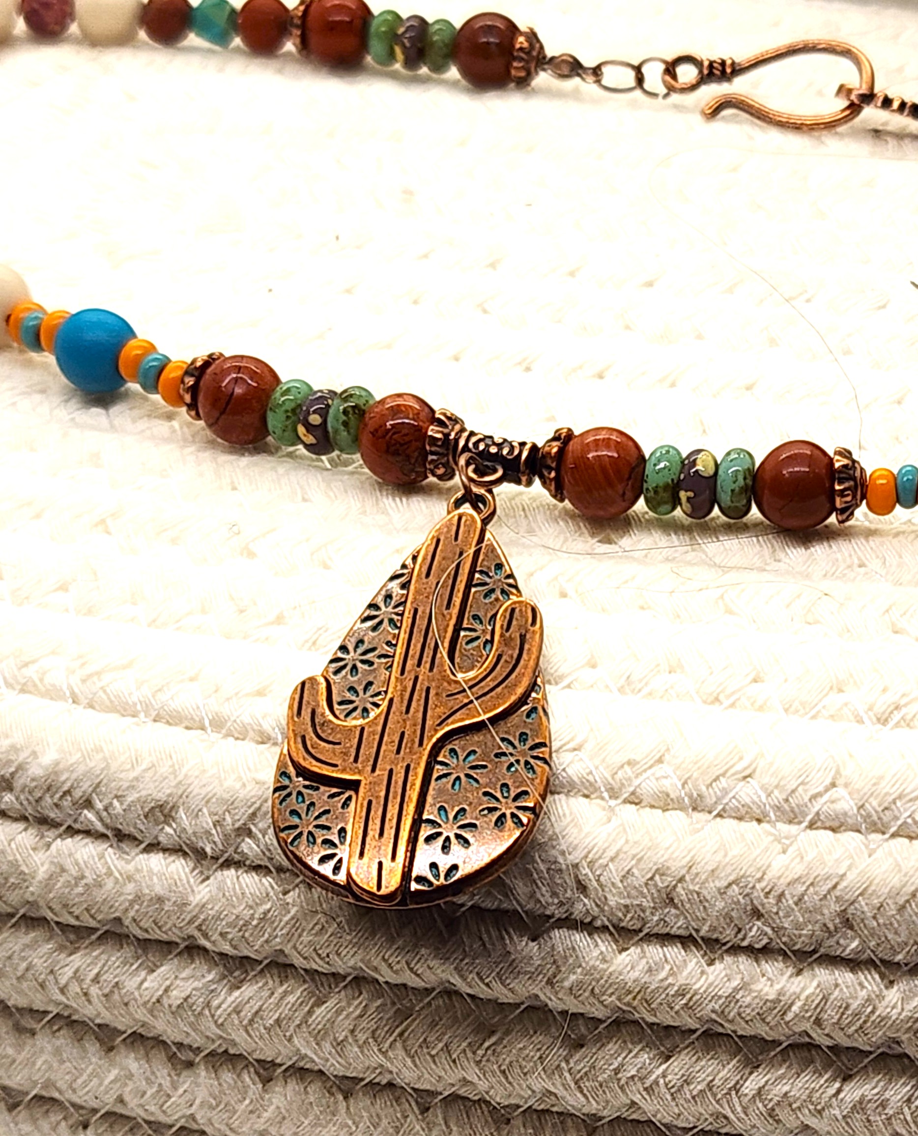 Southwestern cactus pendant necklace | turquoise & earth tone beaded boho jewelry Southwestern cactus pendant necklace | turquoise & earth tone beaded boho jewelry - image 5