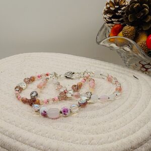 Blushing Petals Triple‑Strand Bracelet | Romantic Handmade Jewelry in Pink and Lilac