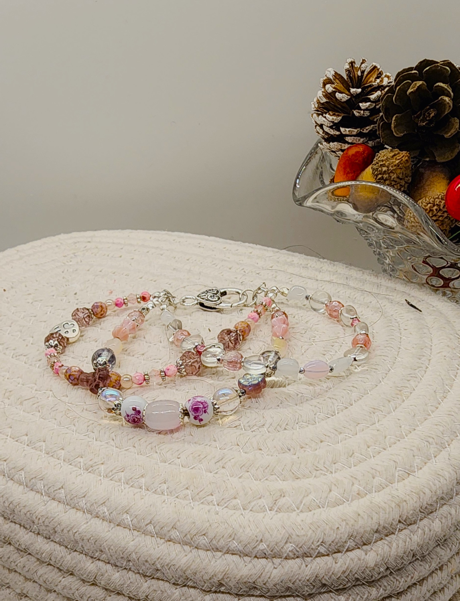 Blushing petals triple‑strand bracelet | romantic handmade jewelry in pink and lilac Blushing petals triple‑strand bracelet | romantic handmade jewelry in pink and lilac