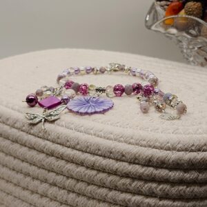 Garden Whimsy Bag Charm – Handmade Beaded Accessory with Dragonfly, Bird & Floral Charms