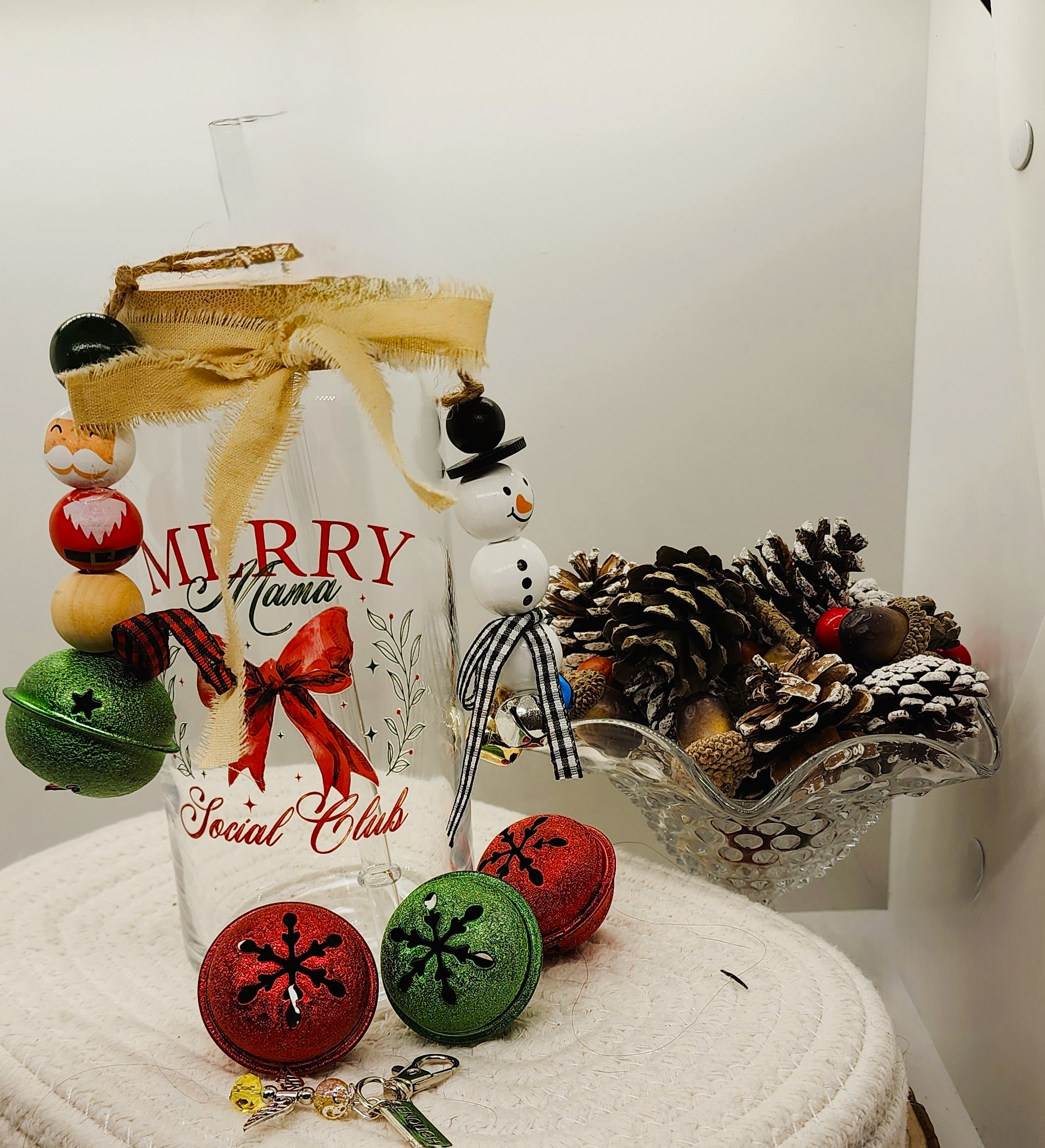 Handmade christmas glass tumbler set – wooden snowman & santa ornaments + guardian angel charm Handmade christmas glass tumbler set – wooden snowman & santa ornaments + guardian angel charm - image 4