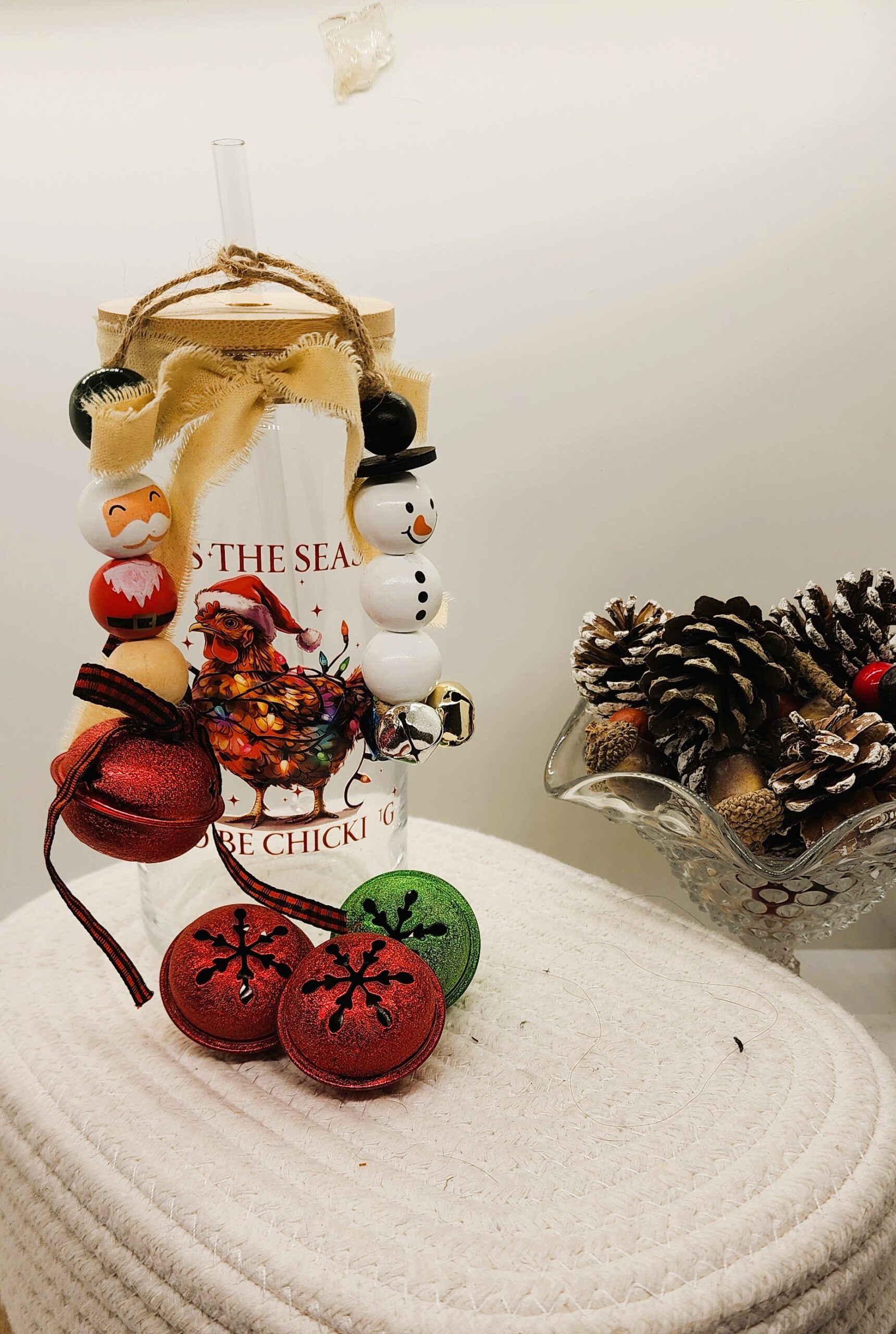 Handmade christmas glass tumbler set – wooden snowman & santa ornaments + guardian angel charm Handmade christmas glass tumbler set – wooden snowman & santa ornaments + guardian angel charm - image 3